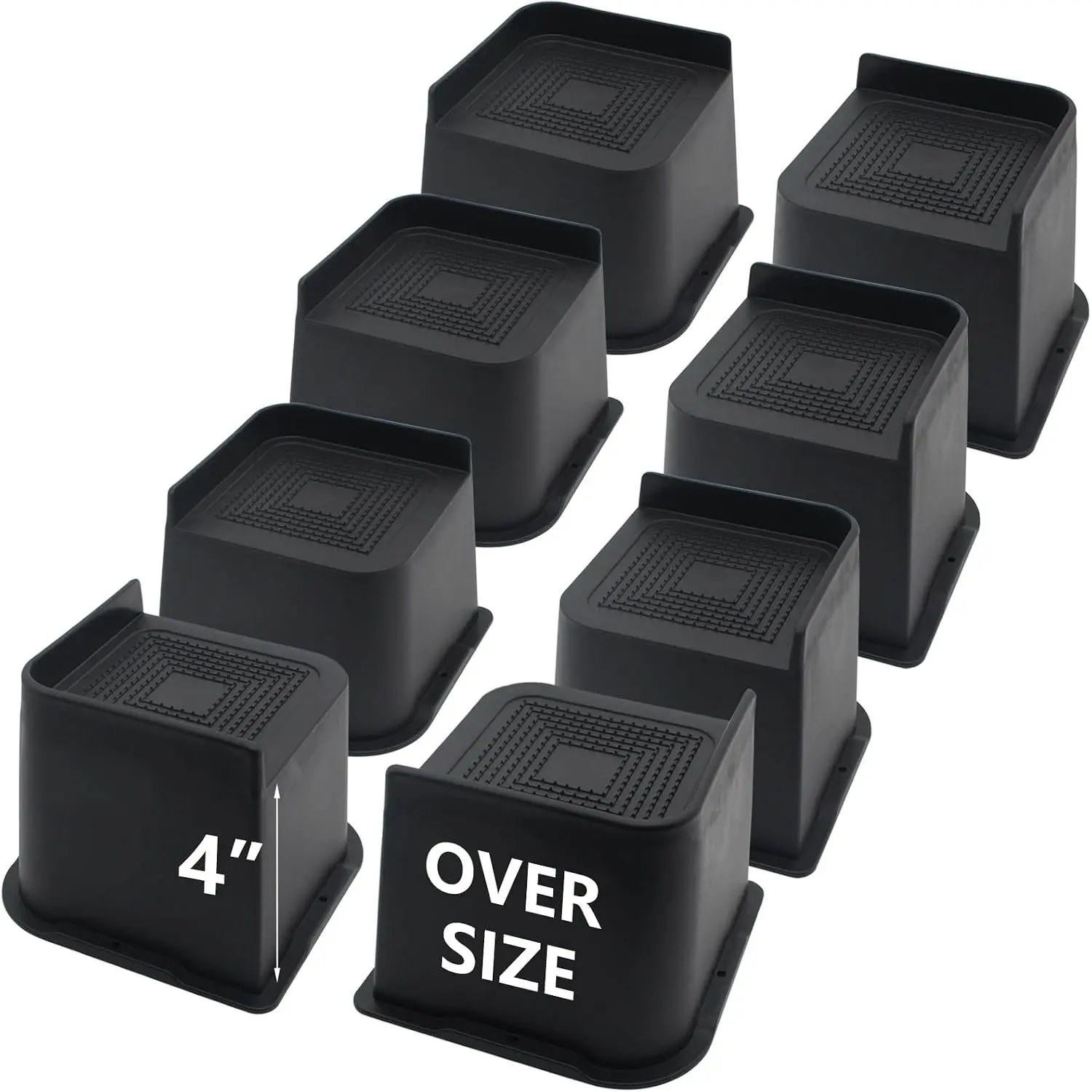 8 Pack Bed Risers 4 inch Heavy Duty, Oversized Furniture Risers Black Bed Lifts Risers for Table, Sofa, Chair, Couch, Desk, Bed Frame Risers Supports Up to 5,000 Lbs