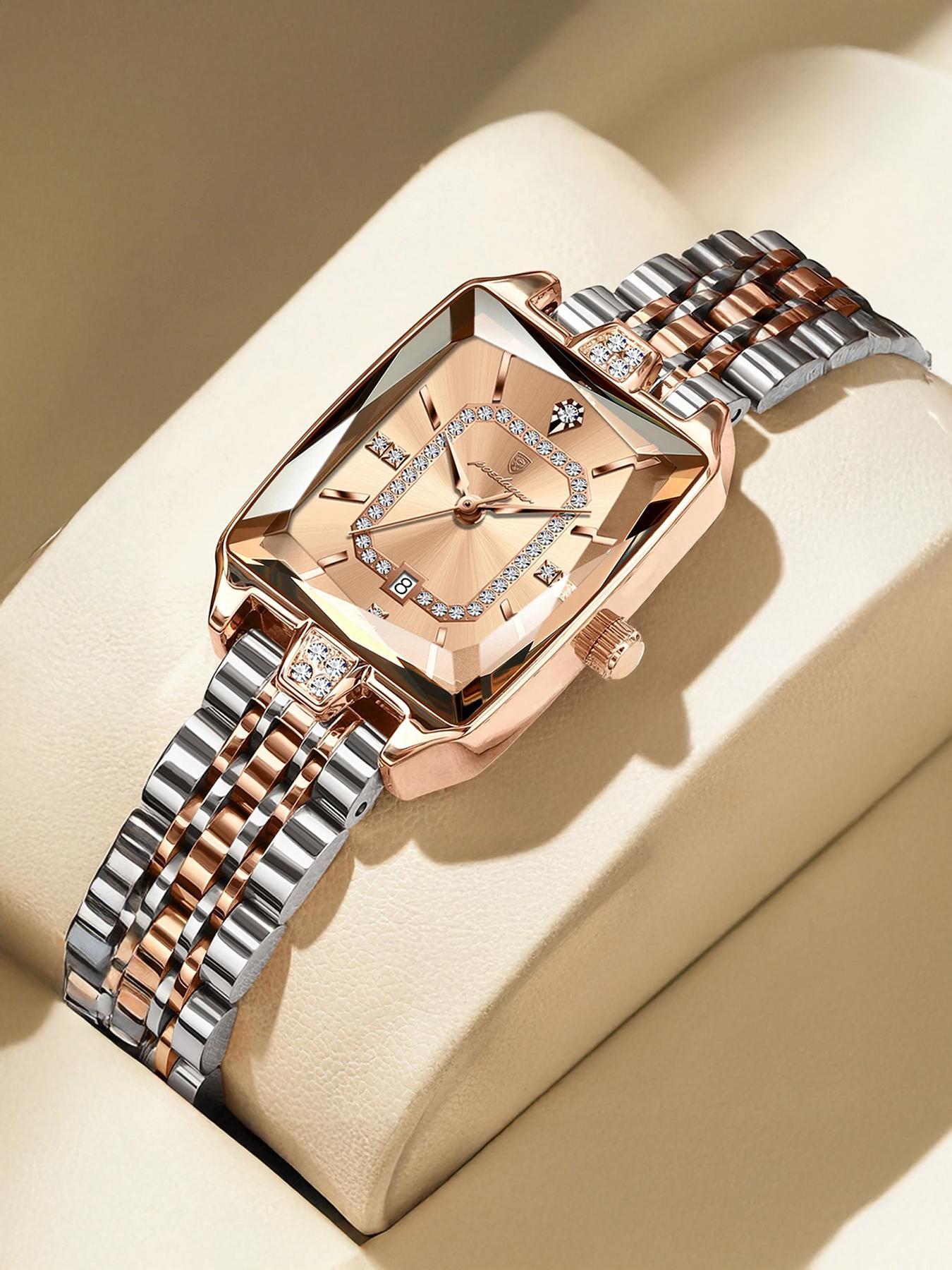 Women's Elegant Rectangle Dial Analog Quartz Watch, Exquisite Trendy Wristwatch, Fashionable Watch for Women As Gift with Box, Modern Fashionable Wristwatch