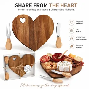 Heart-Shaped Wooden Cheese Board with Knife, Elegant Kitchen Aesthetic, Perfect for Snack Serving, Ideal Gift for Celebrations