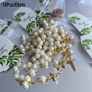 18pcs/6sets 11 Rose-Shaped Beads Virgin Mary Crucifix  Small Holy Crown Mini Rosary Party Gift Packs, Catholic Favors,  For Wedding Favors, Baptism Gifts, Party Souvenirs, First Communion, Confirmation, Christmas, Church Donations Anniversary Events.