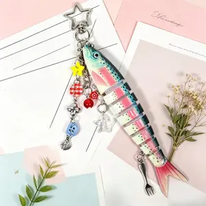 Y2K Indie Fish Keychain, Aesthetic Trout Charm with Star & Beaded Details, Cute Lucky Accessory