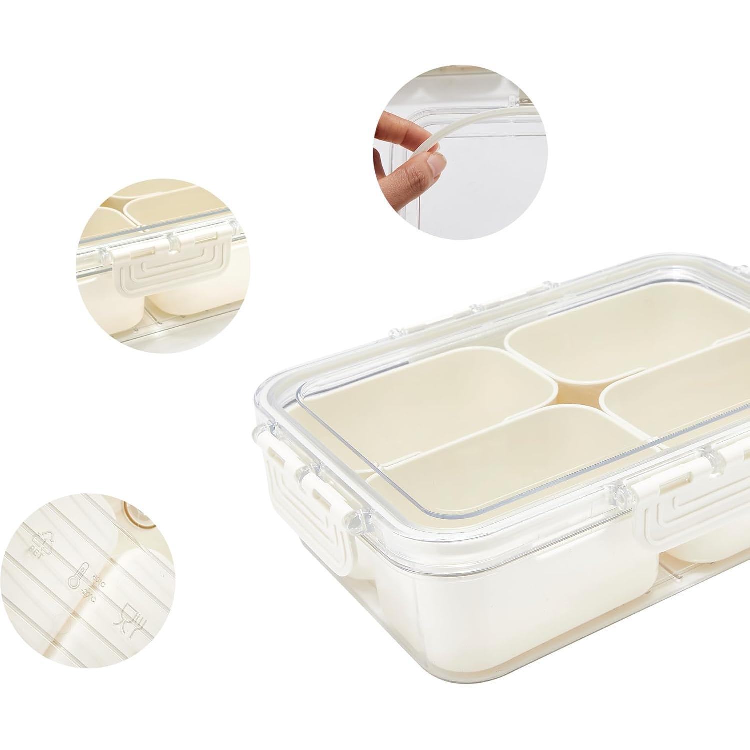 Versatile Serving Tray with Lid and Handle - Multi-Compartment Snackle Box for Organizing Fruits, Spices, Deli Meats, and  -  for Entertaining, Parties (4 Compartments)