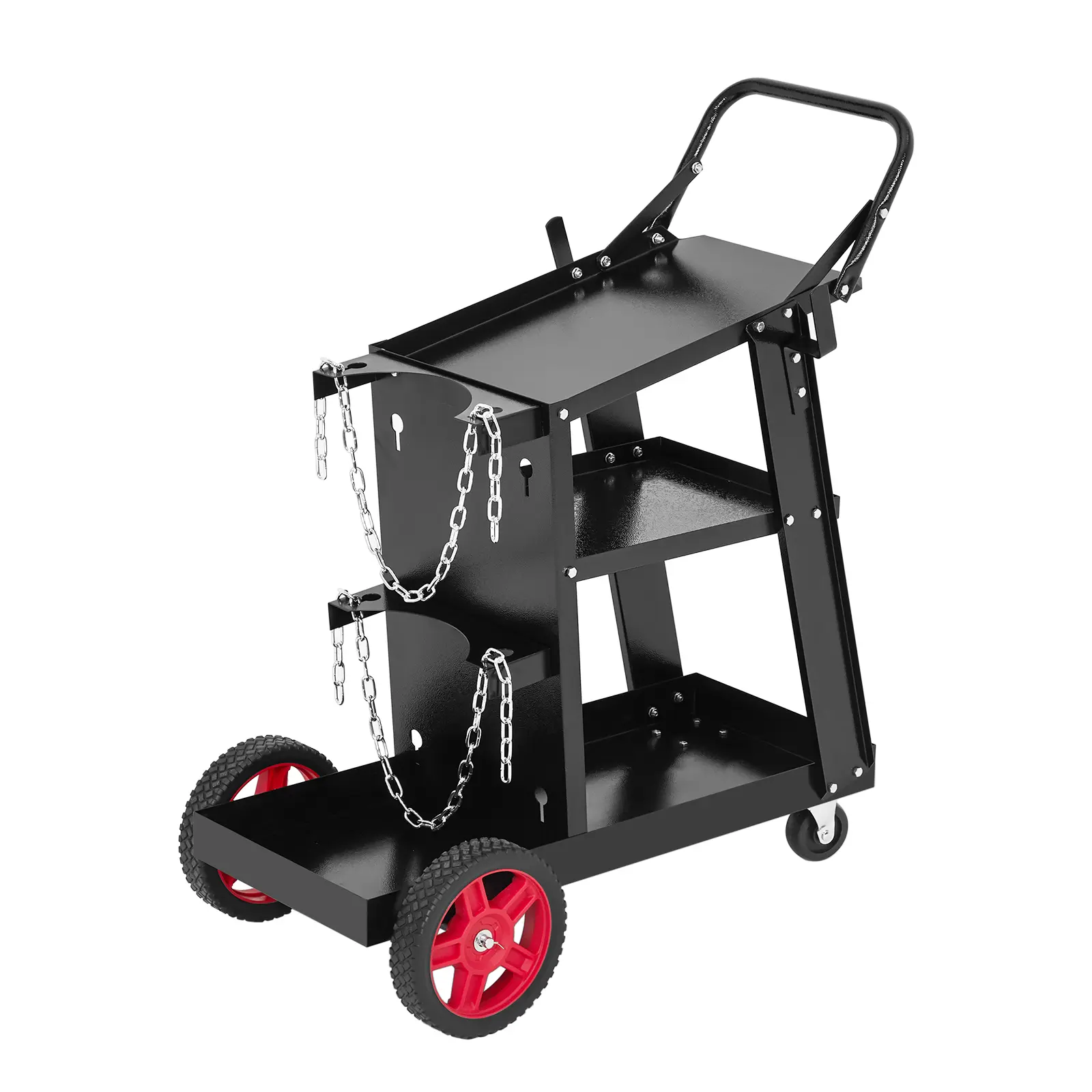 3 Tier Heavy Duty Welding Cart - Premium Carbon Steel Welder Cart for MIG/TIG Welder & Plasma Cutter with Handle, Gas Tank Holder & 220 lb Capacity