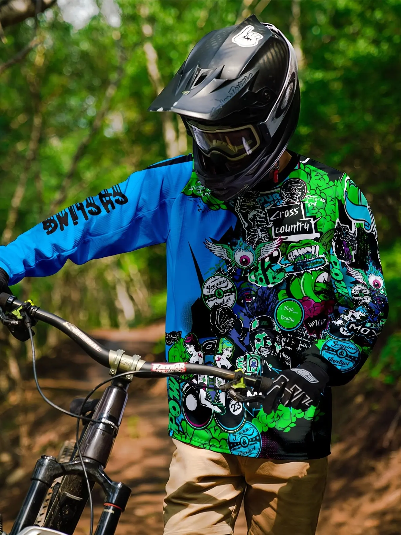 Quick-Dry Breathable Long Sleeve Motorcycle Shirt, Sporty Tribal Pattern Jersey, Slim-Fitting Mountain Bike Racing Gear