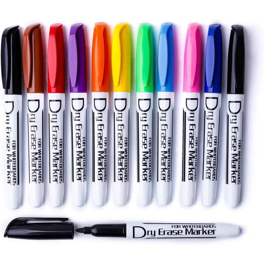 Dry Erase Markers, Fine Tip, Low Odor, 10 Colors, 12 Pack | Whiteboard Markers, Dry Erase Pens, Thin Tip Erasable Markers for Whiteboards, Glass, Calendars, Office, School,