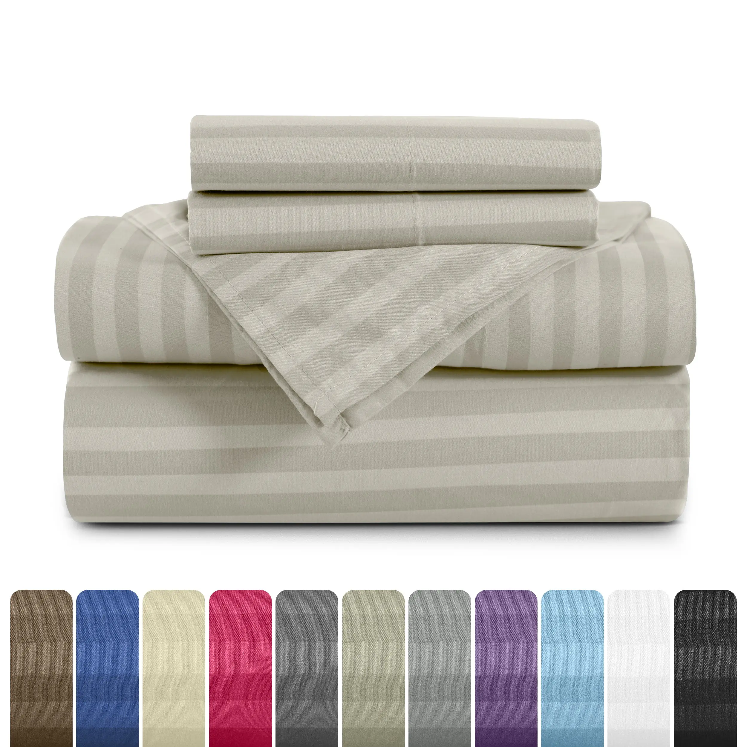 4-Piece Striped Bed Sheets Set – Soft & Breathable Hotel Luxury Bedding, Deep Pocket Up to 16”, Wrinkle-Free, Fade & Stain Resistant, Cooling Sheets & Pillowcases for All Seasons
