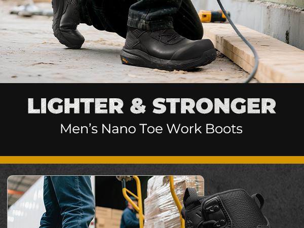 【Nano Composite Toe】NORTIV 8 Waterproof Composite Toe Work Boots for Men Lightweight Non-Slip ASTM F2413-18 Safety Boots for Warehouse Construction VaporGuard-Nano Round Toe Closed Toe Shoe Black Worker Walking Shoes
