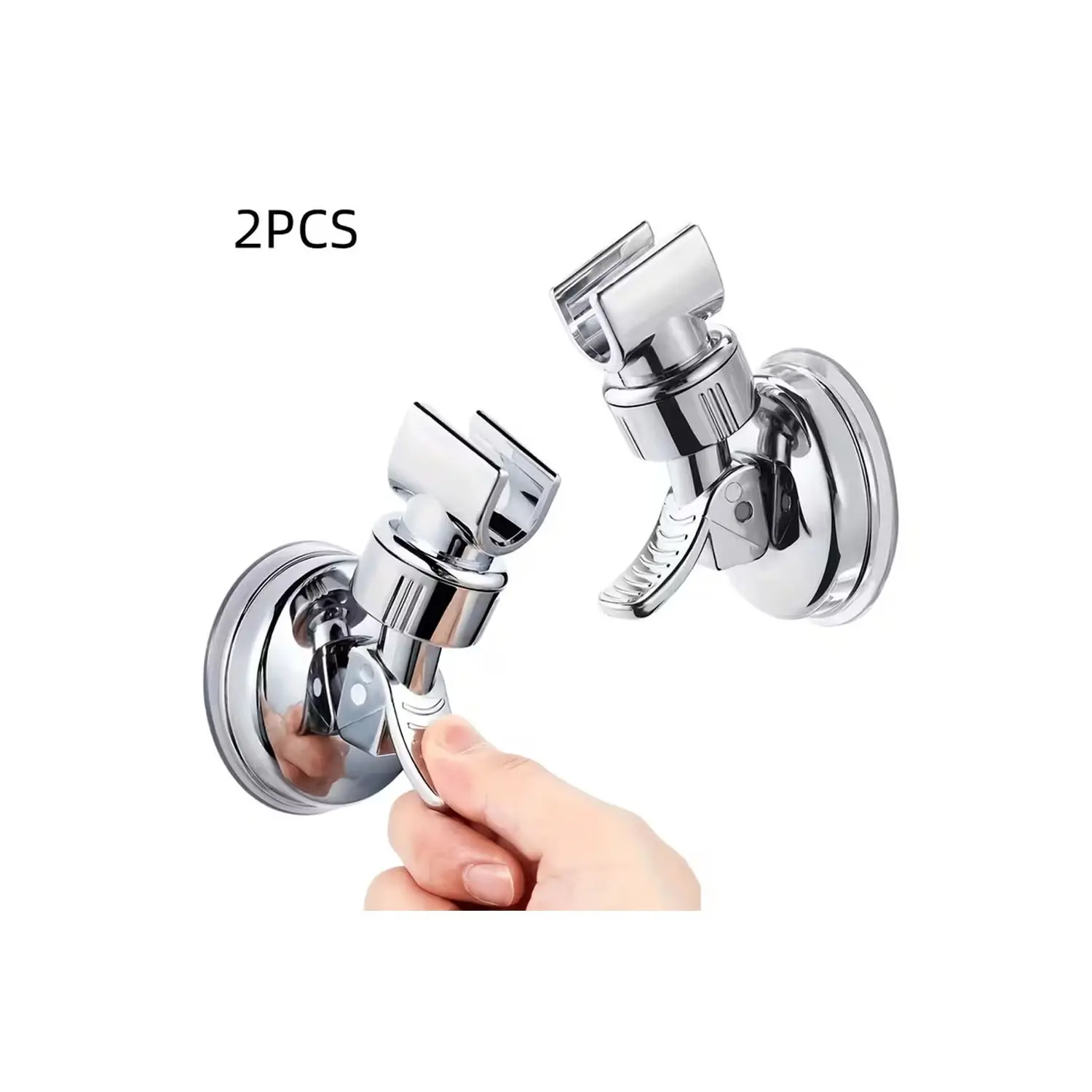 2-Pack Adjustable Shower Head Mounts, 360° Self-Adhesive Shower Arm Brackets, Suction Cup Bathroom Accessories, Easy Installation