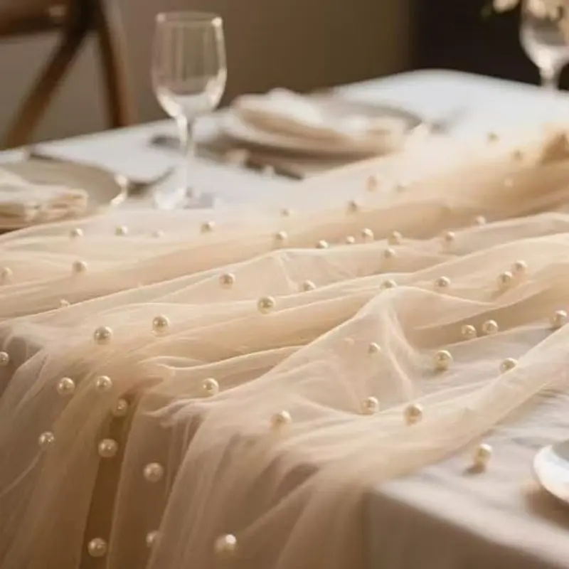 Sweet Pearl Decorated Organza Fabric, Airy Fabric, Versatile Craft Material, Ideal for Weddings, Valentine's Day, New Year Parties, Easter Backdrop