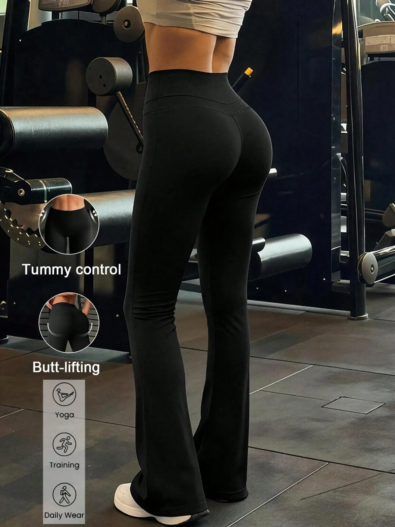 Women's High Waist Sporty Trousers, Plain Color Slim-Fit Micro Flare Leggings, Ideal for Yoga, Exercise, Fitness, Daily Wear