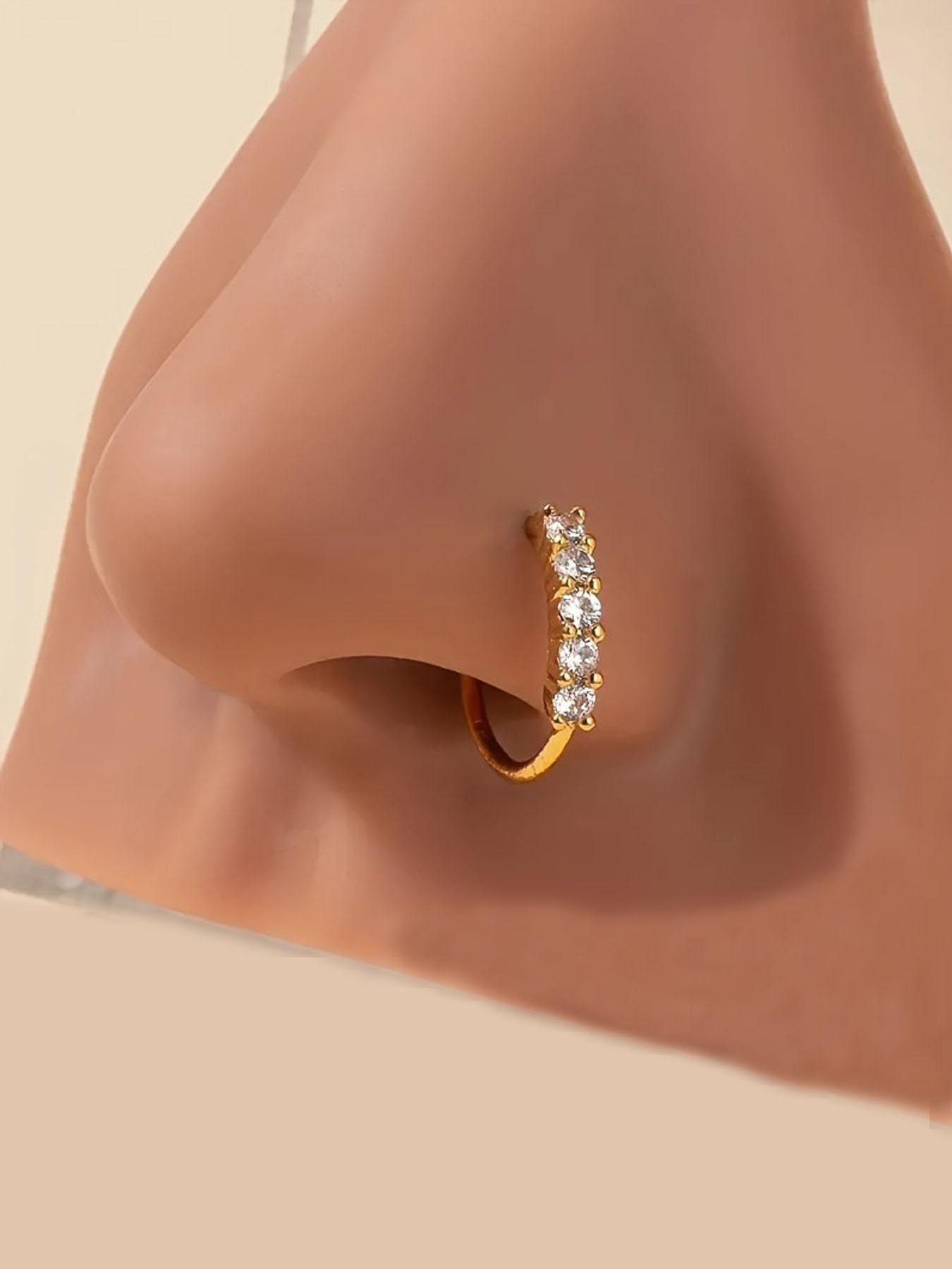 Unisex Rhinestone Decorated Nose Ring, Septum Ring, Elegant Round Nose Rings For Men And Women, Body Jewelry For Party