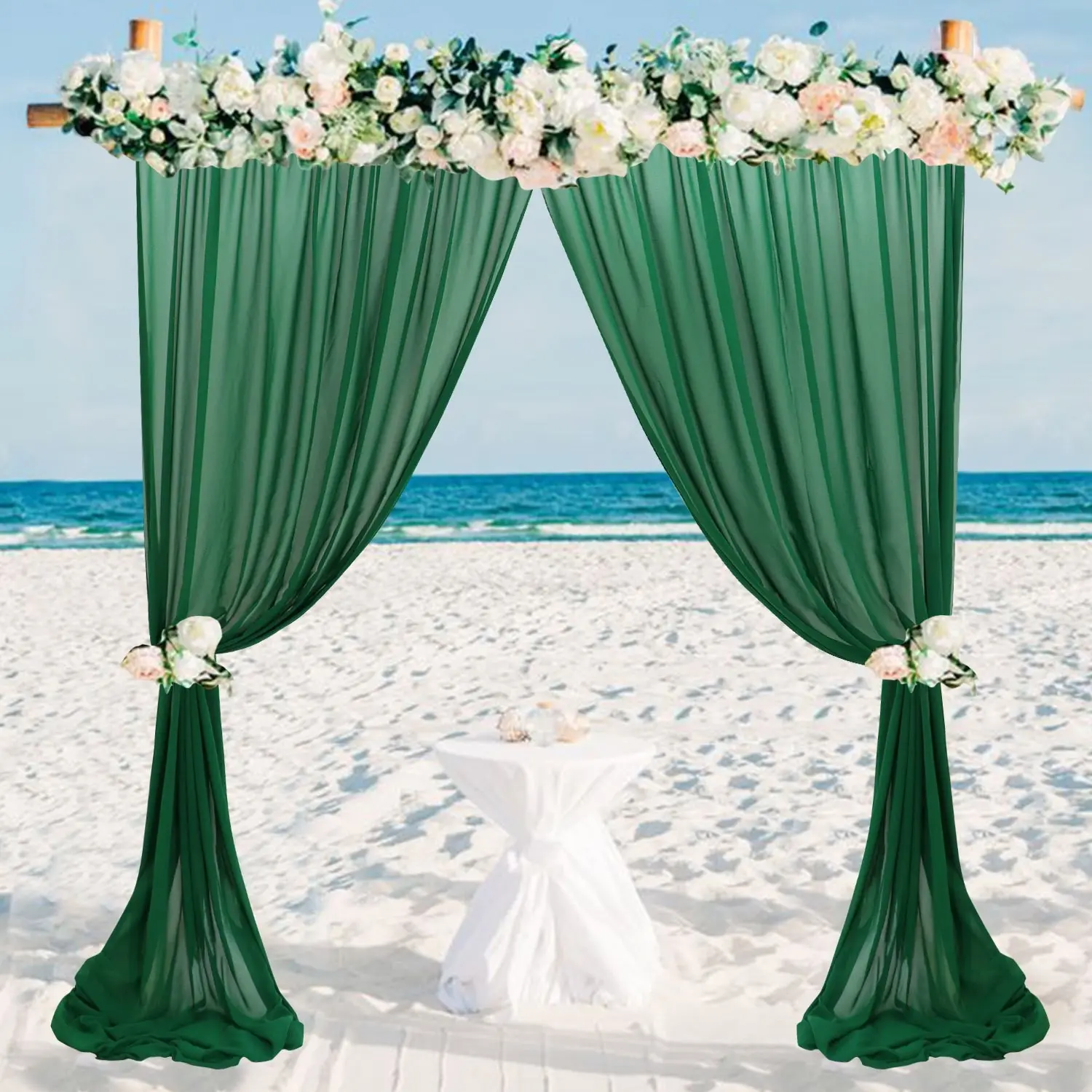 2pcs Green Chiffon Curtains Wrinkle-Free Sheer Suitable for Wedding Ceremony Arch, Prom Stage Backdrop, Wedding Drapes with Sheer Panels - Elegant Chiffon Fabric for Photo Booth Decorations, Arches & Stage Decoration