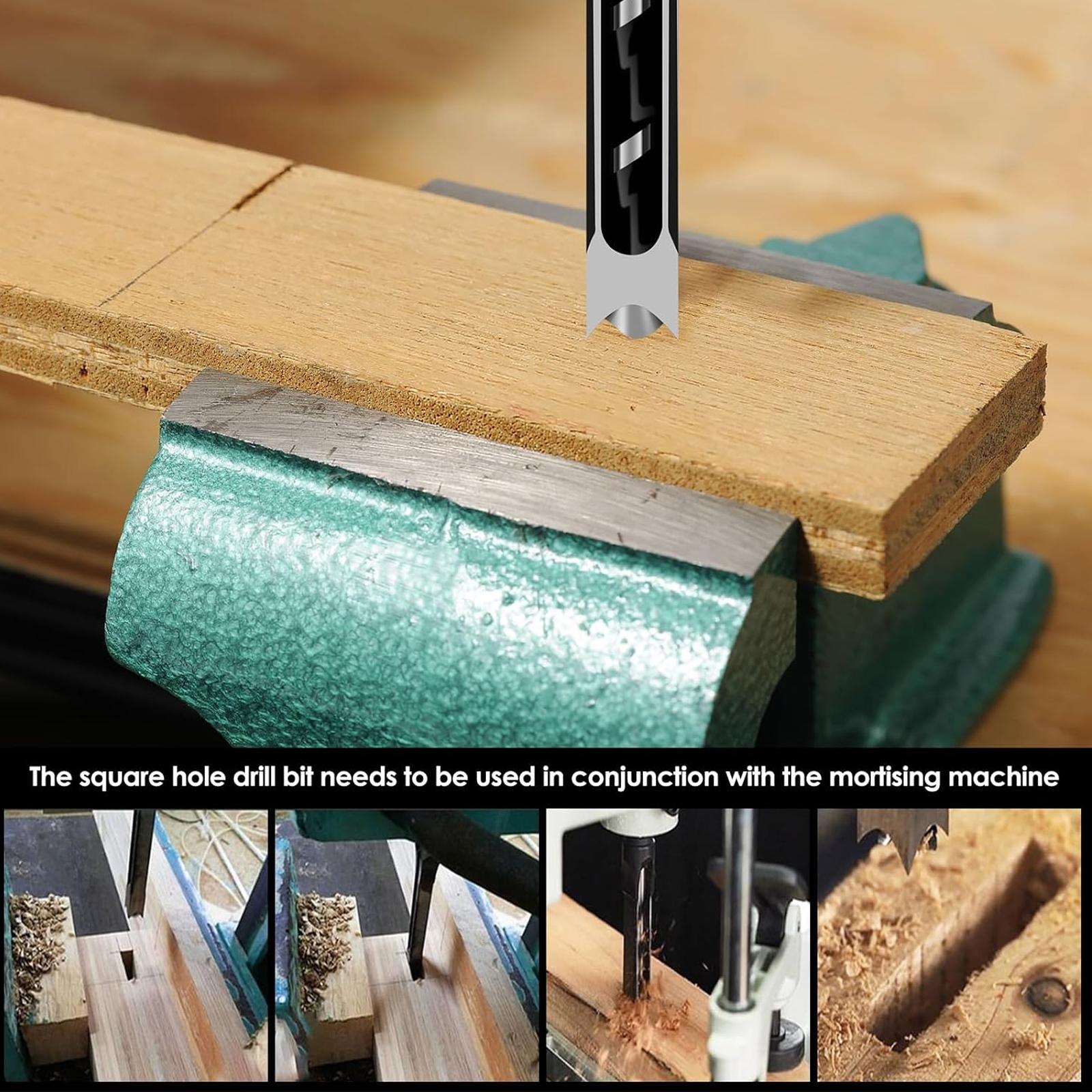 HSS Square Hole Woodworking Mortise Drill Bit, Portable Chisel Drill Bits, Square Auger Mortising Chisel Drills, Power Tool Accessories, Woodworking Tools