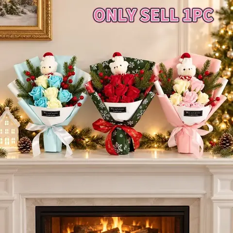 7 Pcs Christmas Handmade Preserved Flower Bouquet, Artificial Floral Decor, Ideal for Home Decoration, Perfect Gift for Friends