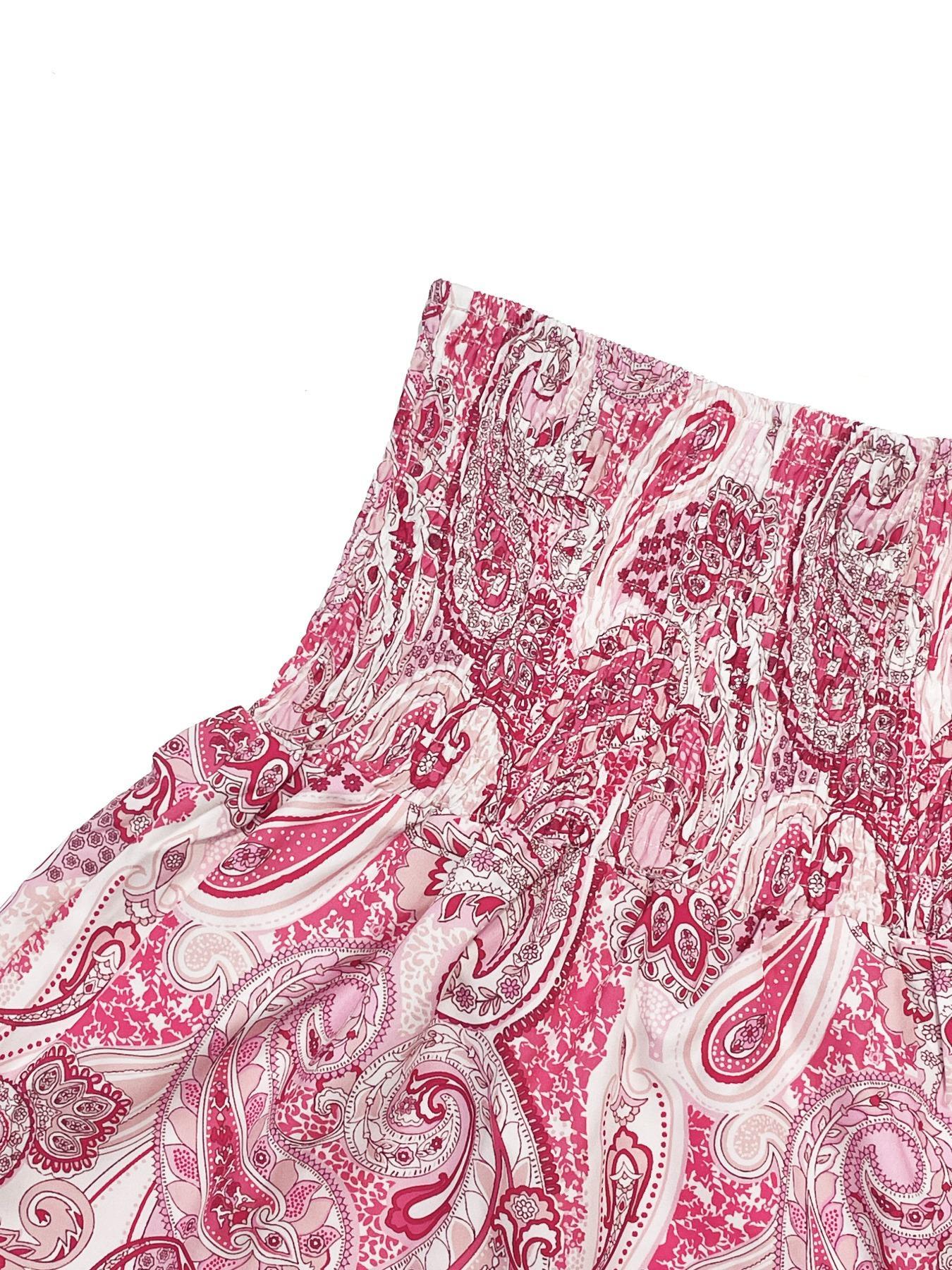 Women's Paisley Print Boho Maxi Dress, Fitted Waist Long Skirt, Comfortable All-Season Woven Fabric, Perfect for Vacation & Casual Wear, Casual Comfy Skirt