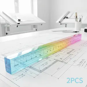 2PCS Geometric Drawing Tools, Colorful Ruler And Cube, Math Learning Stationery And Teaching Aid, Multifunctional Plastic Geometric Shape, Drawing And Measuring Supplies, Transparent gradient acrylic multifunctional student math drawing ruler