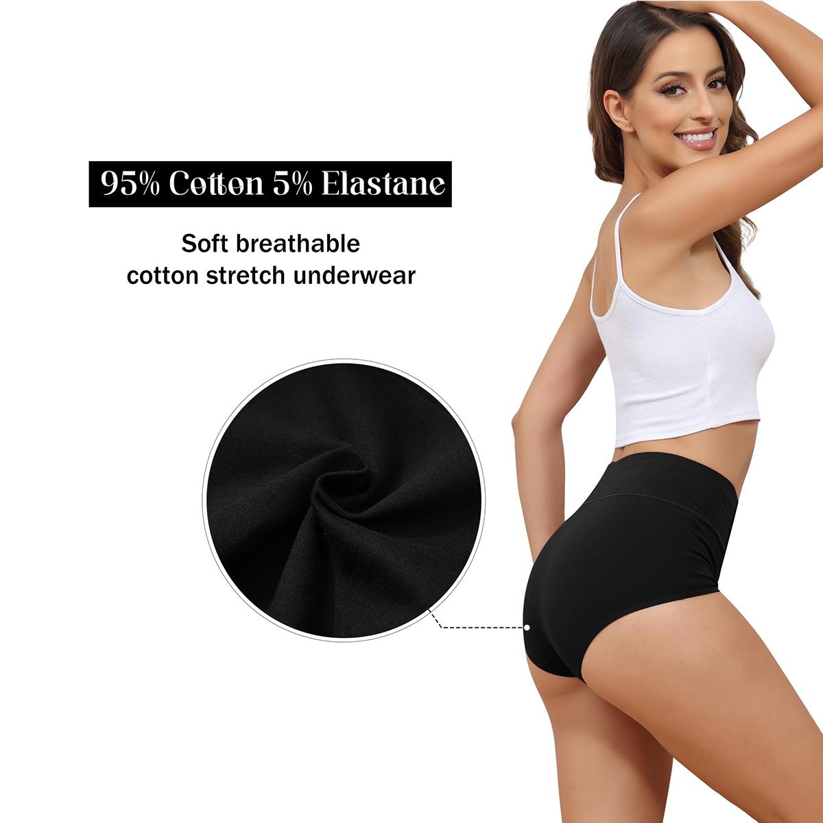 LEVAO Women's High Waist Cotton Underwear Soft Comfy Brief Stretch Ladies Full Coverage Black Panties 5 Pack S-XXL