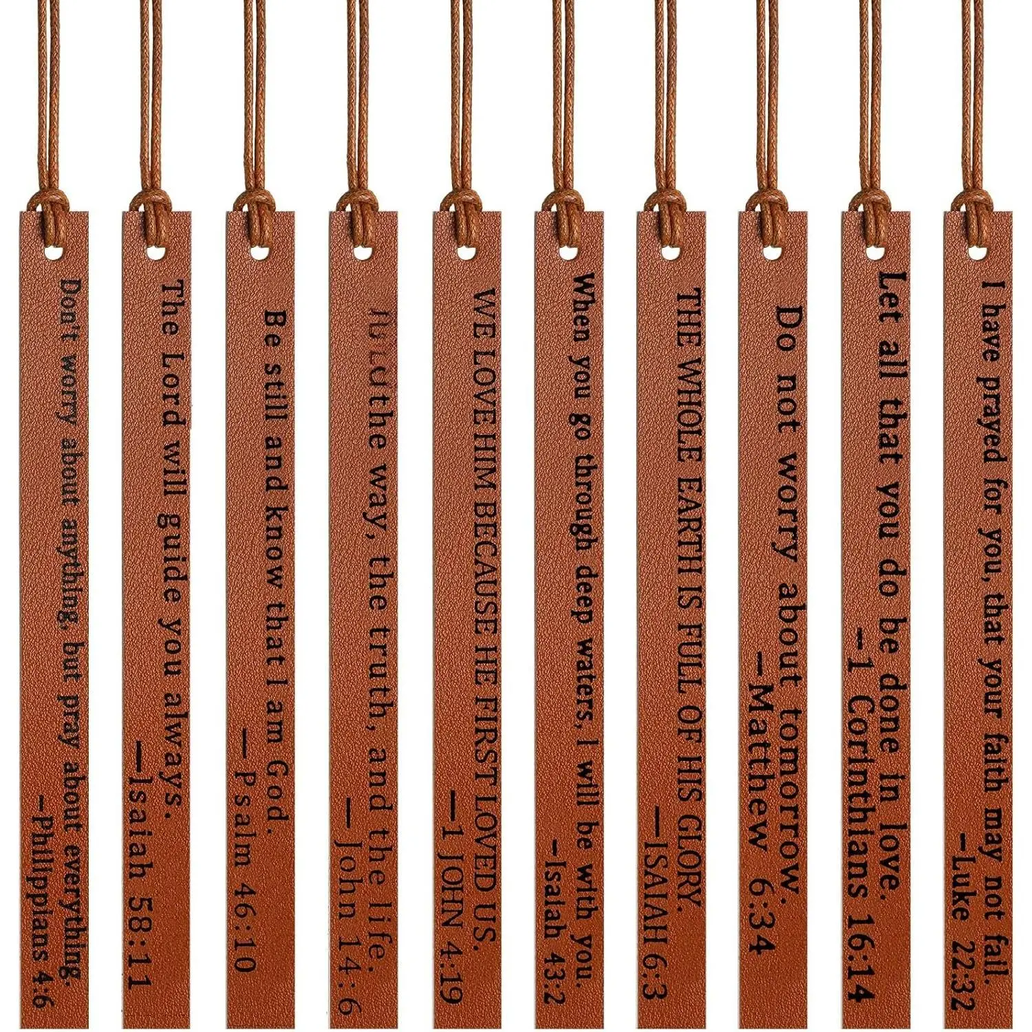 10 count Christian Leather Bookmarks,   Verses Scripture Bookmarks for Women & Men, Religious Christian Gifts for Book Lovers, Church & Book Club Supplies(Elegant, Brown)