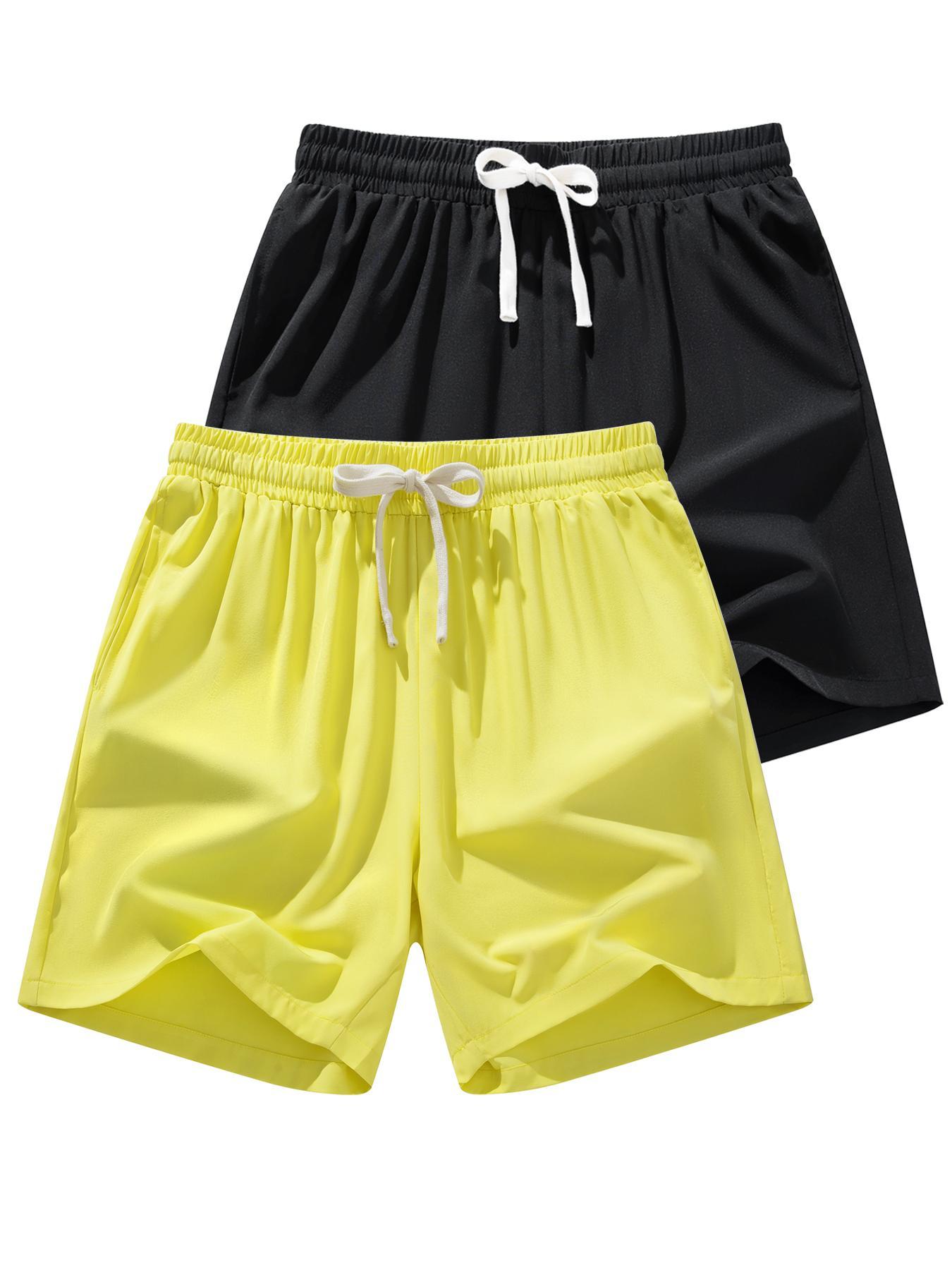 Men's Solid Color Drawstring Waist Shorts, Regular Fit Casual Comfy Breathable Shorts for Beach Vacation Outdoor Activities, Men's Bottoms for Summer, Drawstring Athletic Shorts