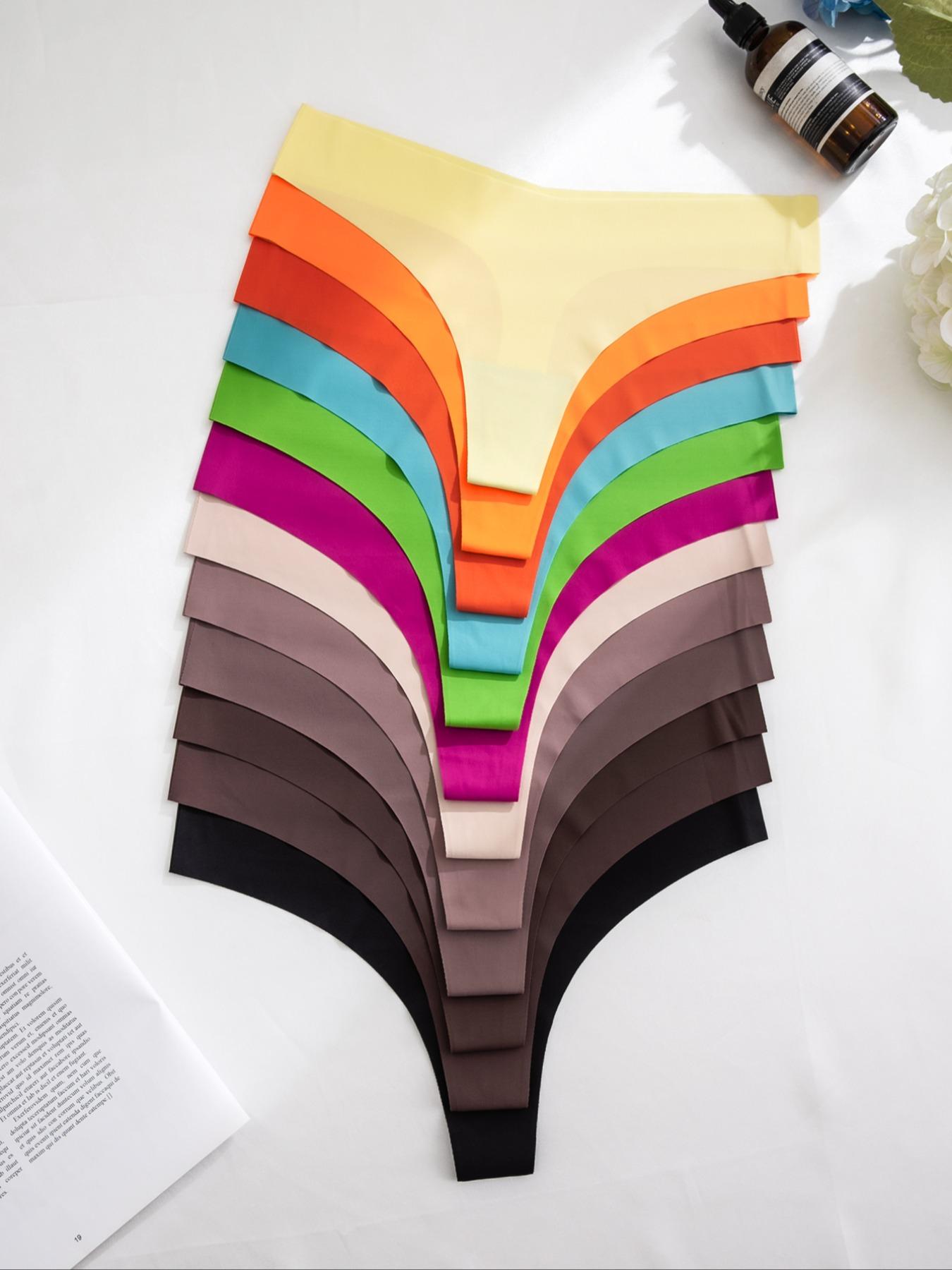 Women's 12pcs Solid Color Seamless Thong, Soft Comfy Breathable Drop Waist Panty for Daily Wear, Underwear for All Seasons