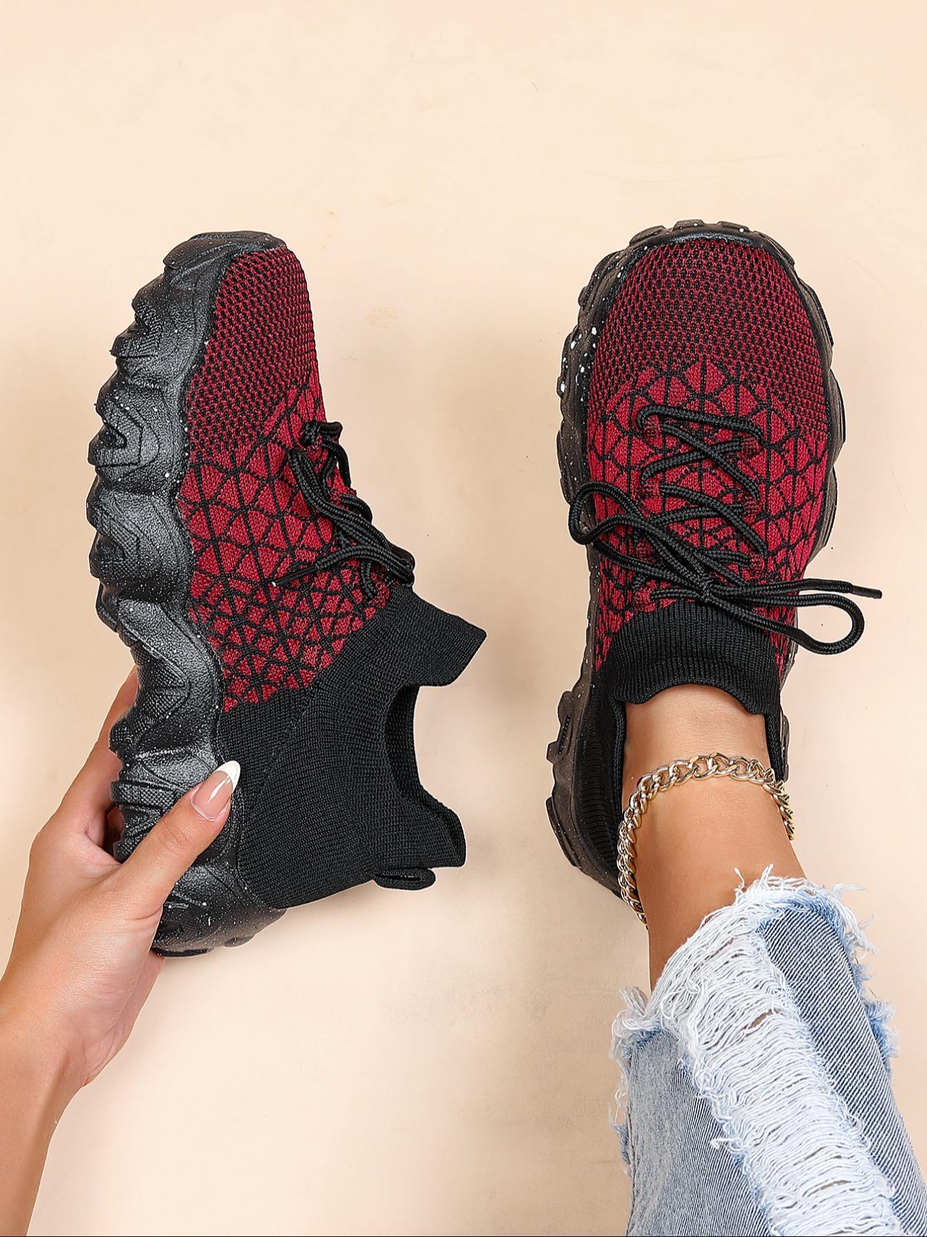 Women's Fashionable Lace Up Low Top Sneakers, Casual Comfortable Breathable Knitted Running Shoes, All-match Basic Shoes for Daily Wear