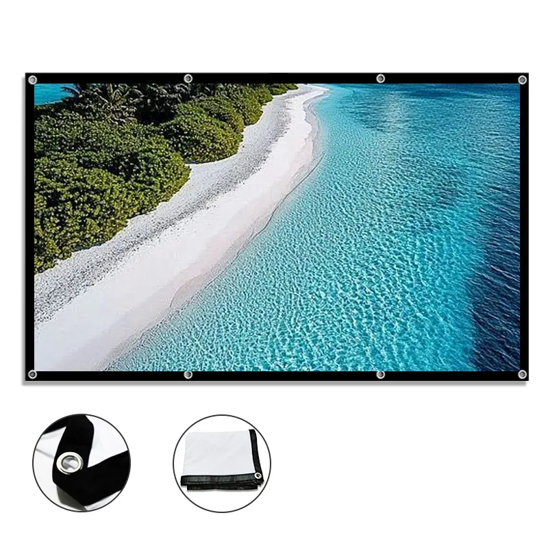 Outdoor projector screen 60-150 inches, washable projector screen 16:9 foldable wrinkle resistant portable projector movie screen suitable for home theaters, outdoor and indoor, supporting double-sided projection
