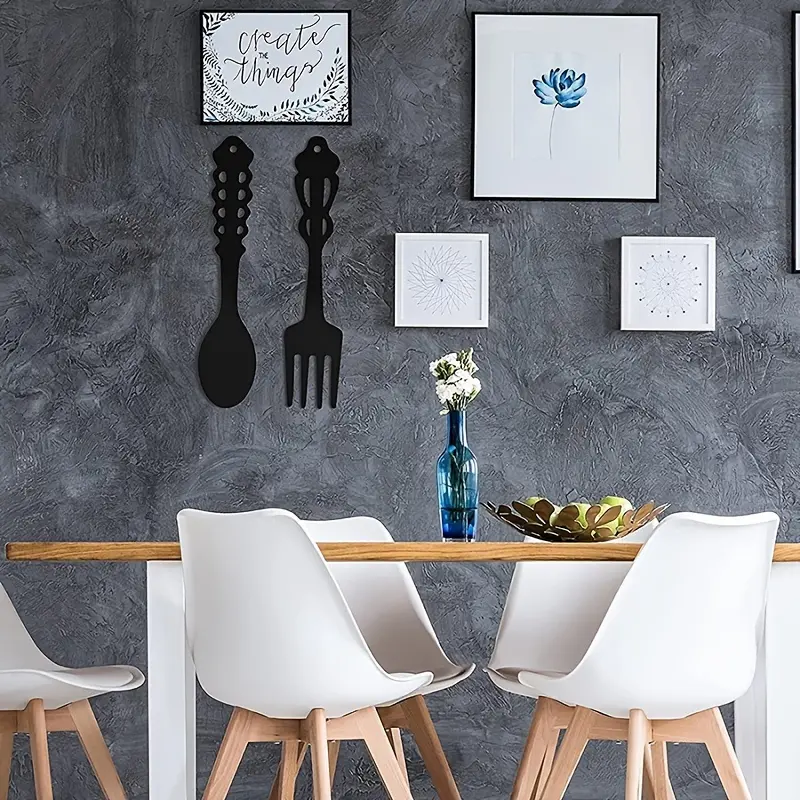 2-piece wooden sign set with fork and spoon, large rustic kitchen decor, farmhouse-style wall plaques in black