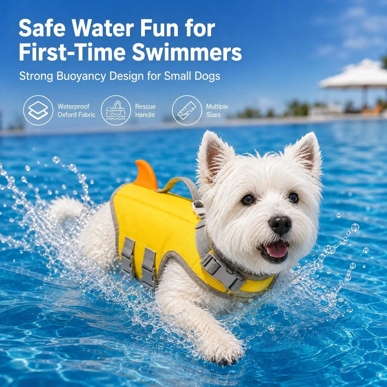 Shark Design Dog Life Jacket, Summer Pet Float Swimwear, Small Dogs Breathable Quick-Dry, Strong Buoyancy Waterproof Oxford Fabric, Outdoor Pool Beach Safety