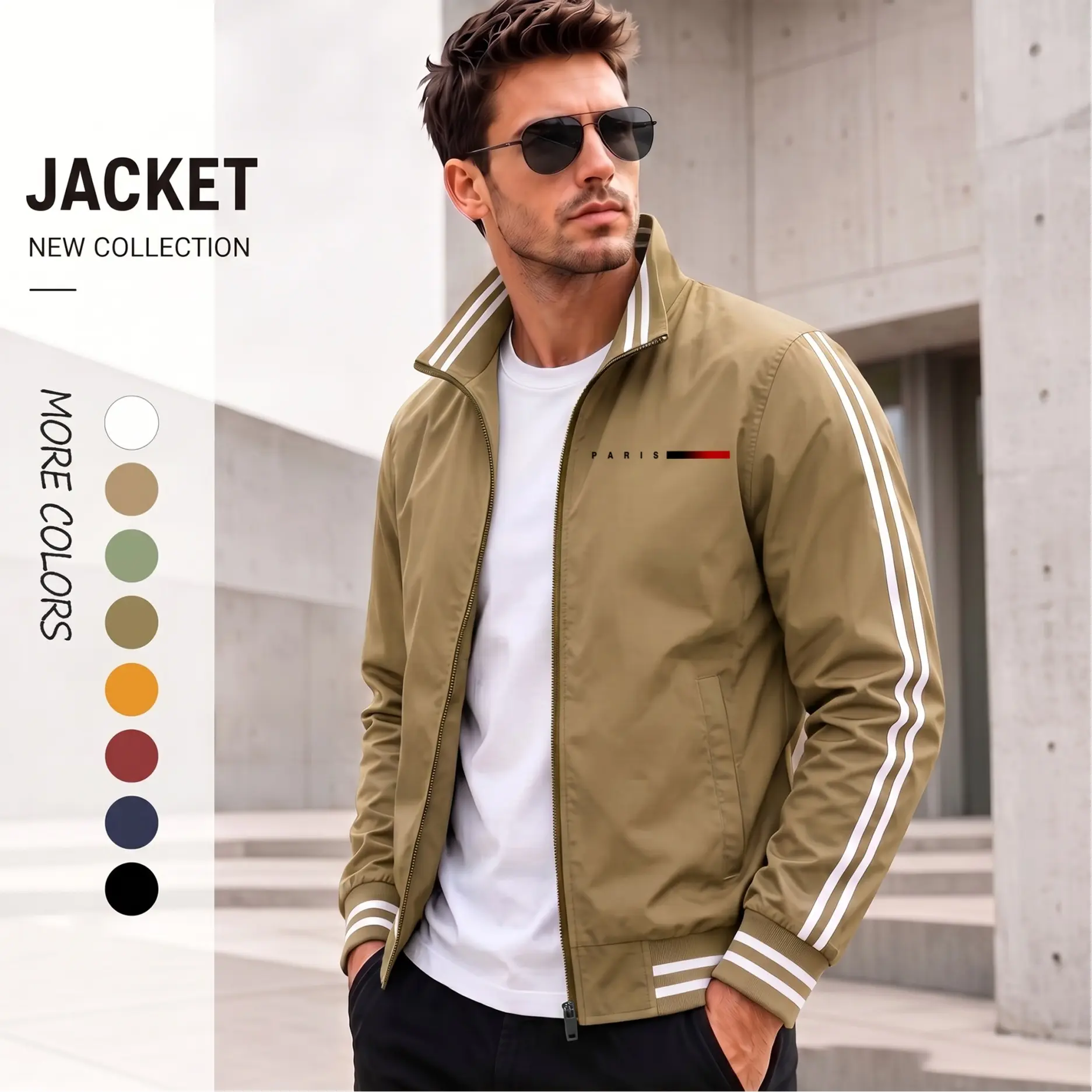 Men's Casual Coats - Thin Lightweight Bomber Jacket with Full Zip and Long Sleeves for Street Style & Sneakers