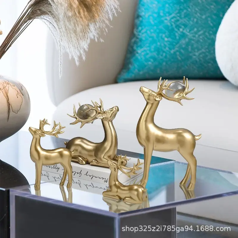 2pcs Nordic Luxury Crystal Ball Wealth Attraction Deer Office Desk Decor, Entryway Living Room Wine Rack Ornament, Handicrafts