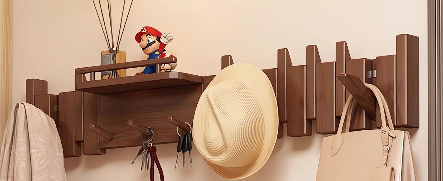 Tlongxia【Innovate Beech-8 Hooks Piano Key Hanger, with Tray Table, can Hold Small Ornaments, Photo Albums, Flower pots 4 Piano Hooks+3 Round Hooks+1 Tray Table