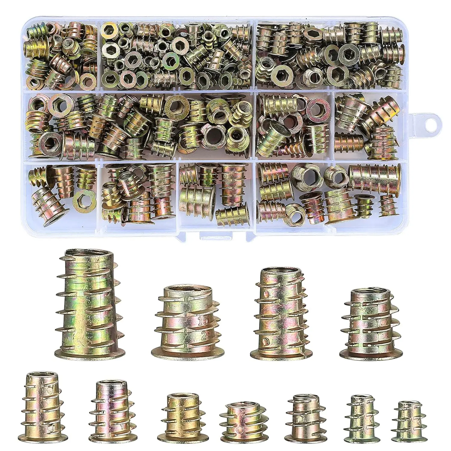 230 count Threaded Inserts Nuts  Tool Kit - 11 Sizes Metric M4/M5/M6/M8/M10 Hex Socket Drive Furniture Screw-in  Inserts  Fastener