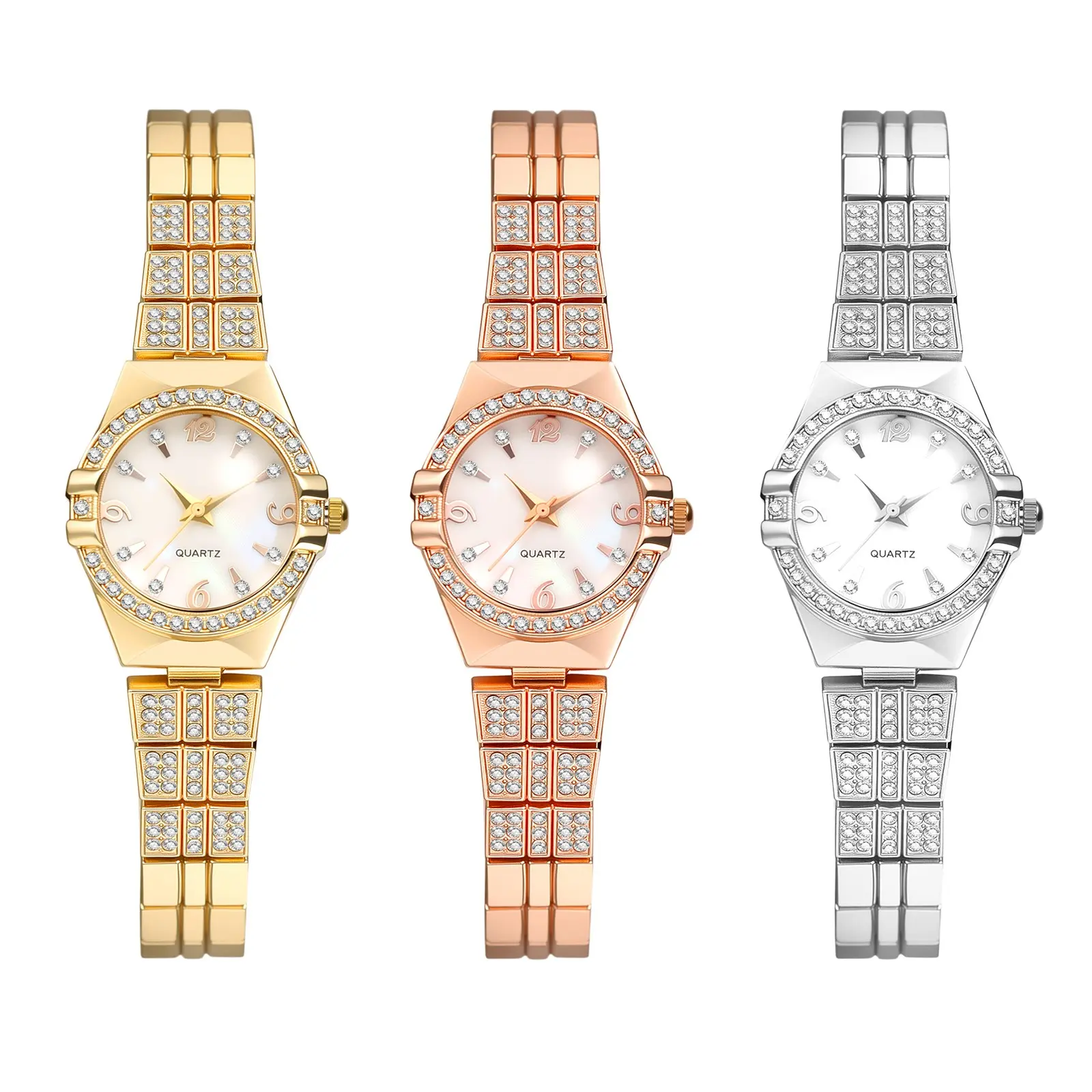 Women's Elegant Dress Watch, Stainless Steel Analog Quartz Wristwatch with Diamond Dial and Adjustable Bracelet, Buckle
