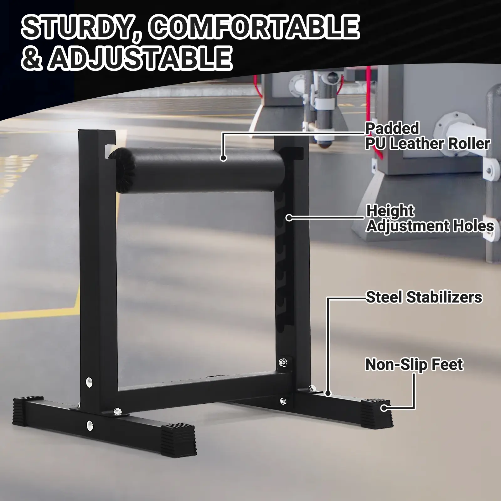 Split Squat Stand – 6-Level Adjustable Single Leg Squat Roller with 350 LBS Capacity, Thick Padding, Lower Body Specialty Machine for Home Gym & Leg Training, Black