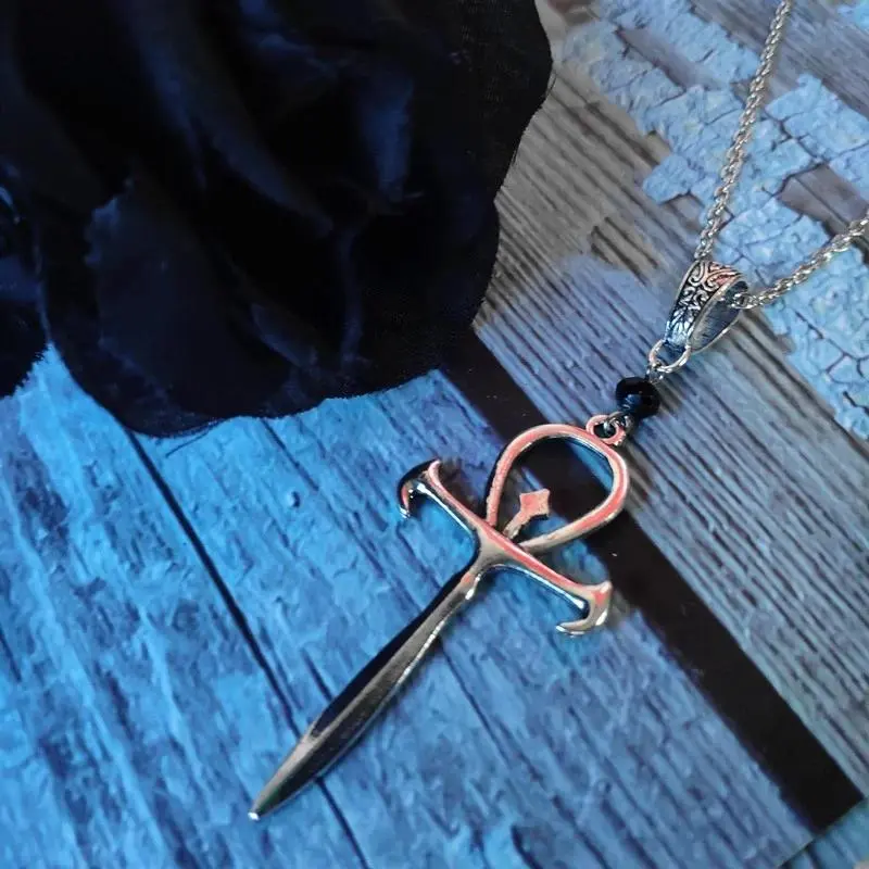Female Goth Vampire Ankh Cross Necklace - Occult Dracula Nosferatu Symbol Pendant Charm, Chain & Link Gothic Fashion Jewelry, Daily Wear Gift