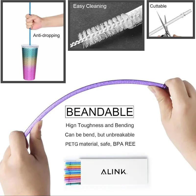 Reusable Straw Set, 12pcs Durable Straws with 1 Brush, Drinking Straws for 20-40oz Tumblers, Dishwasher Safe Straw