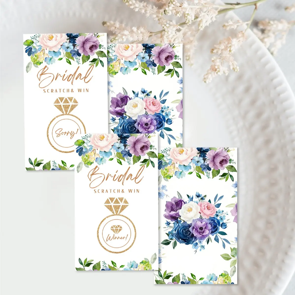 40Pcs Double-Sided Bridal Shower Party Scratch Off Game Cards, Floral Bridal Shower Scratch Cards, Ideal for Rustic Weddings, Bridal Parties & Creative Wedding Party Supplies.