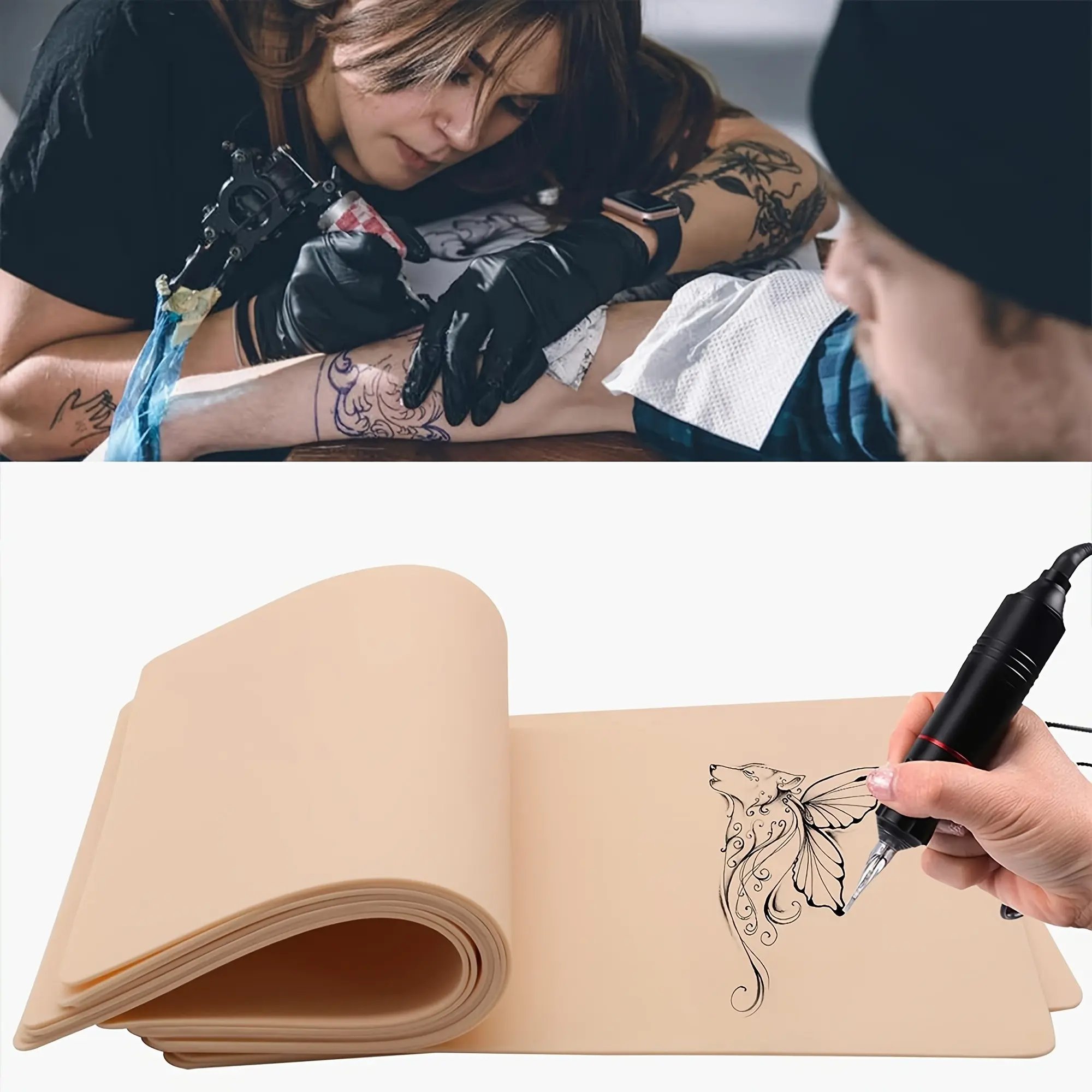 2pcs Blank Tattoo Practice Skin, Double Sided Microblading Practice Skin, Tattoo Kit for Beginners & Professionals, Color Random