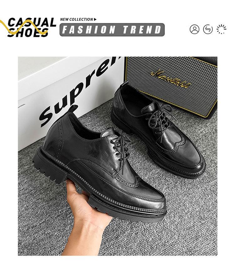 Casual men's brogue shoes with internal height increase, thick-soled business formal men's shoes with internal height increase