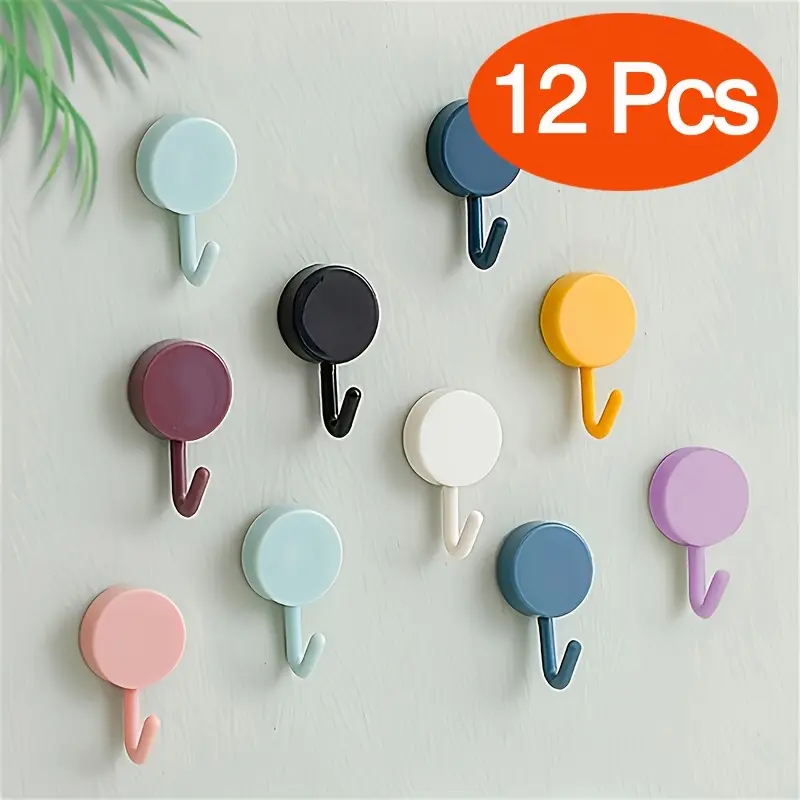 [Waterproof No-Drill Hook] Waterproof No-Drill Wall Hook |   Small Plastic Macaron Colors - Pink, Blue, Turquoise, Black, Yellow |   Multi-Purpose Towel, Key Hook for Bathroom, Shower, Door |   Bohemian Style Practical Universal Hook