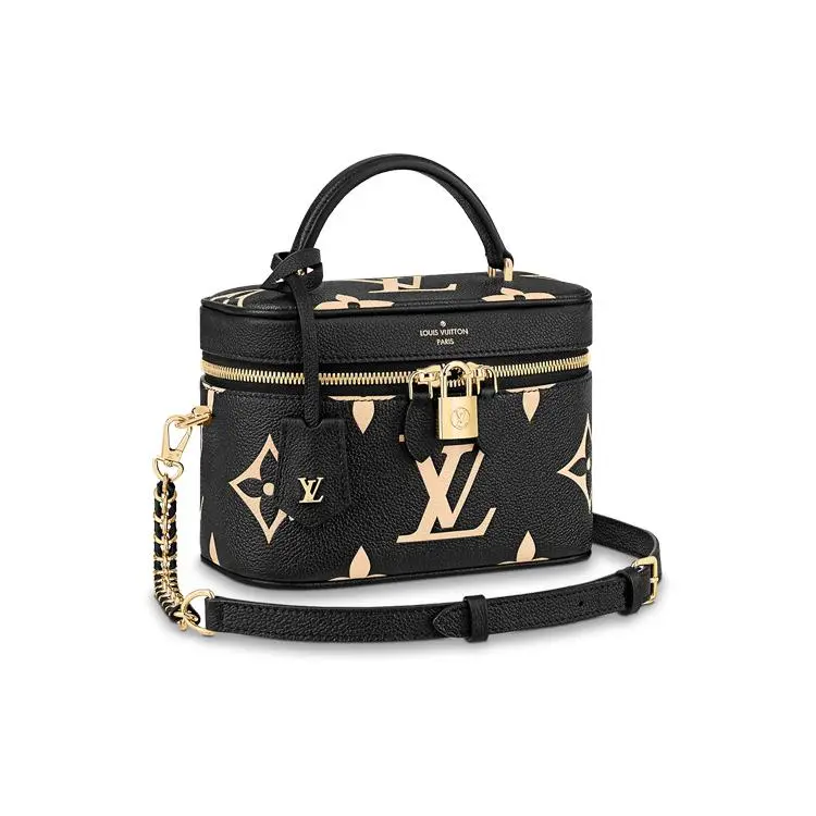 Women's Louis Vuitton Monogram-Embossed Leather Vanity Cosmetic Bag - Black, Crossbody-Shoulder Carry, High-End, 4-In-1, Carry-All, Dark-Colored Embossed Women's Handbags, Carry-All Women's Handbags