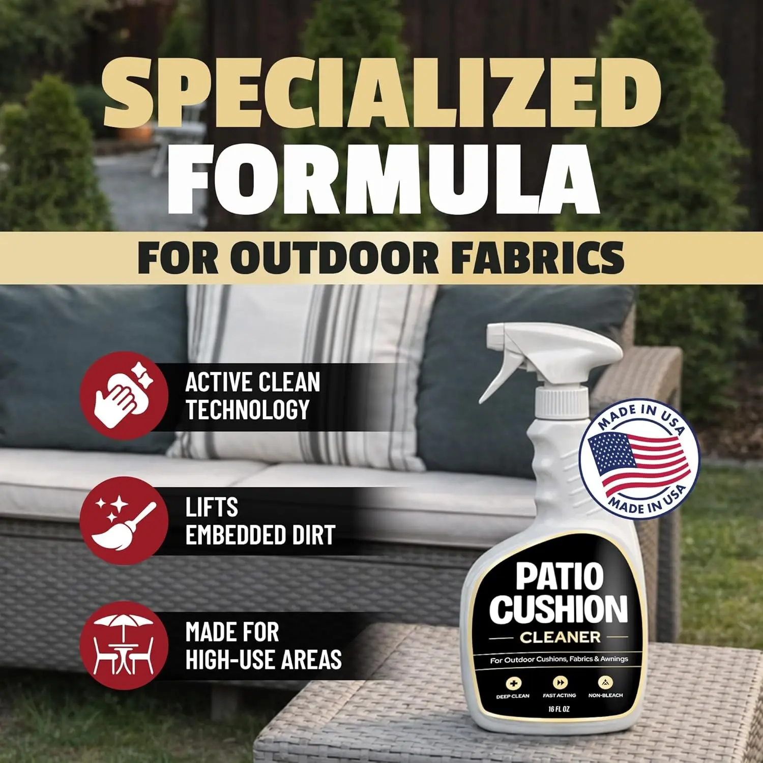 Outdoor Fabric Cleaner, Deep Cleaning Agent for Furniture, Pillows, Umbrellas, Canopies, No Bleach, for Canvas, Polyester, Acrylic