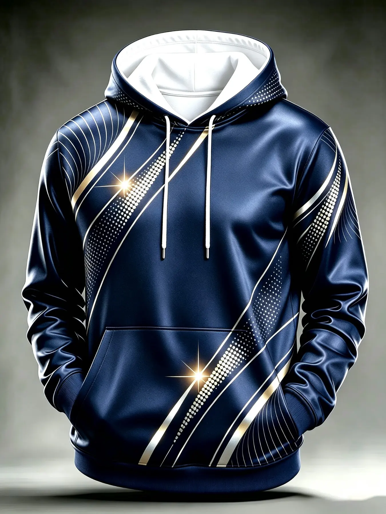 Luxury Metal Starlight Herringbone 3D Print Leopard Drawstring Hoodie, Multi-Color Solid Base Pixel Light Effect, Loose-Fit Casual Top