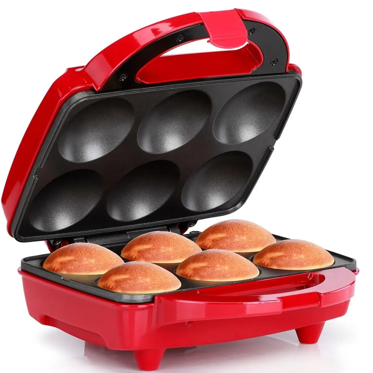 Non-Stick 6-Count Electric Cupcake Maker Machine – Bakes 6 Cupcakes, Muffins, Pizza Cups, Cinnamon Buns – Perfect for Gifts, Birthdays, Holidays, or Bake Sales, Red