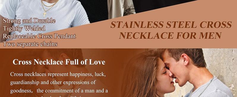 YADOCA Cross Necklace for Men - 14K Plated Gold Silver Black Plated Stainless Steel Layered Cross Chain Crucifix Necklace Cuban Link Herringbone Chain Box Chain Cross Pendant Fashion Jewelry Gifts 16 18 20 22 24 Inches