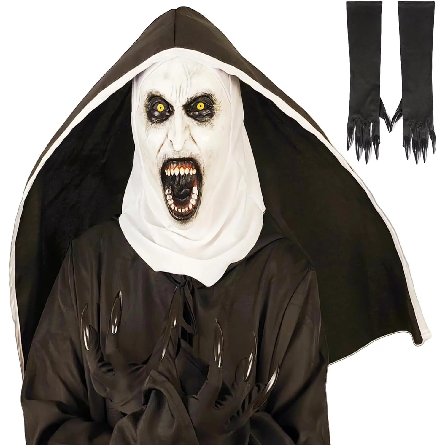 Scary Nun Full Head Mask for Adults, Lightweight Mask with Clear Vision Window for Halloween and Costume Parties.
