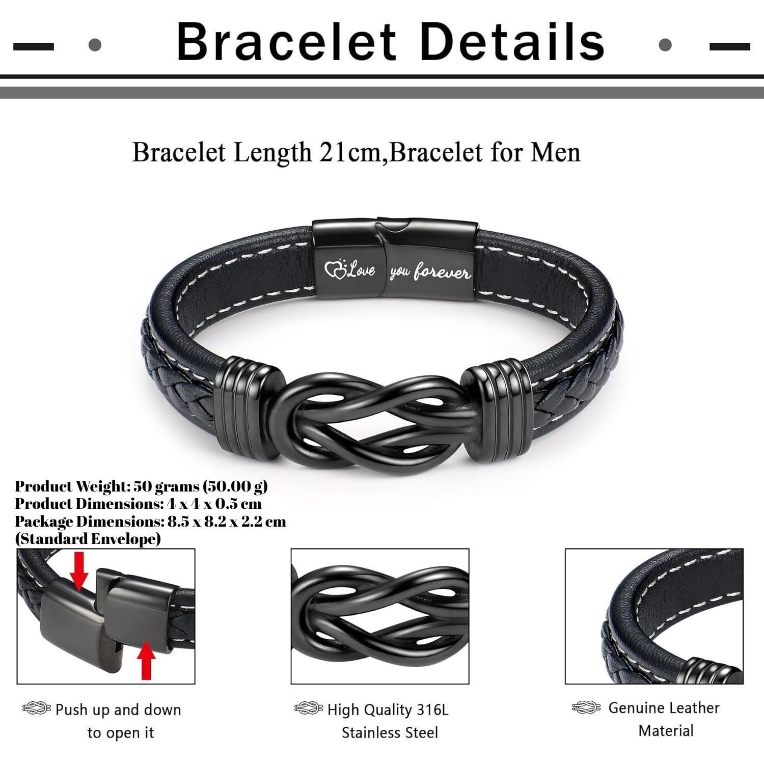 YADOCA Mens Bracelet to My Man, Leather Bracelet Gift for Him Love You Forever Mens Husband Boyfriend Couple Valentines Day Birthday Gift