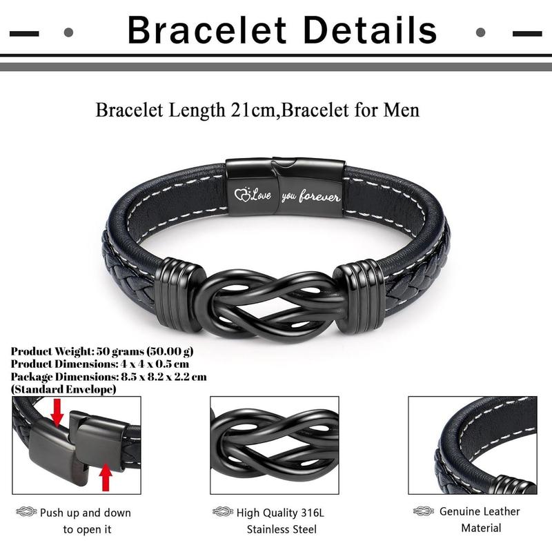 YADOCA Mens Bracelet to My Man, Leather Bracelet Gift for Him Love You Forever Mens Husband Boyfriend Couple Valentines Day Birthday Gift