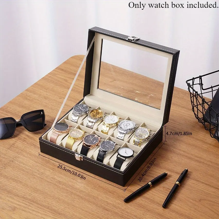High-grade leather watch storage box, multi-slot transparent dustproof display storage box for watches, jewelry and bracelets, watch display case