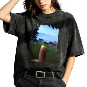 Cute Nature Inspired, Women's T-Shirt, Glowing Firefly On Finger At Dusk, Summer Outdoor Wear, Gift For Nature Lovers And Bug Enthusiasts